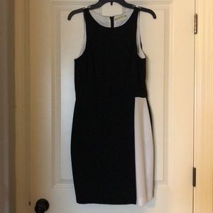 Black and white sleeveless sheath dress
